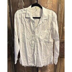 Cloth & Stone Anthropologie Shirt Womens XS White 100% Tencel Fringe Boho C14
